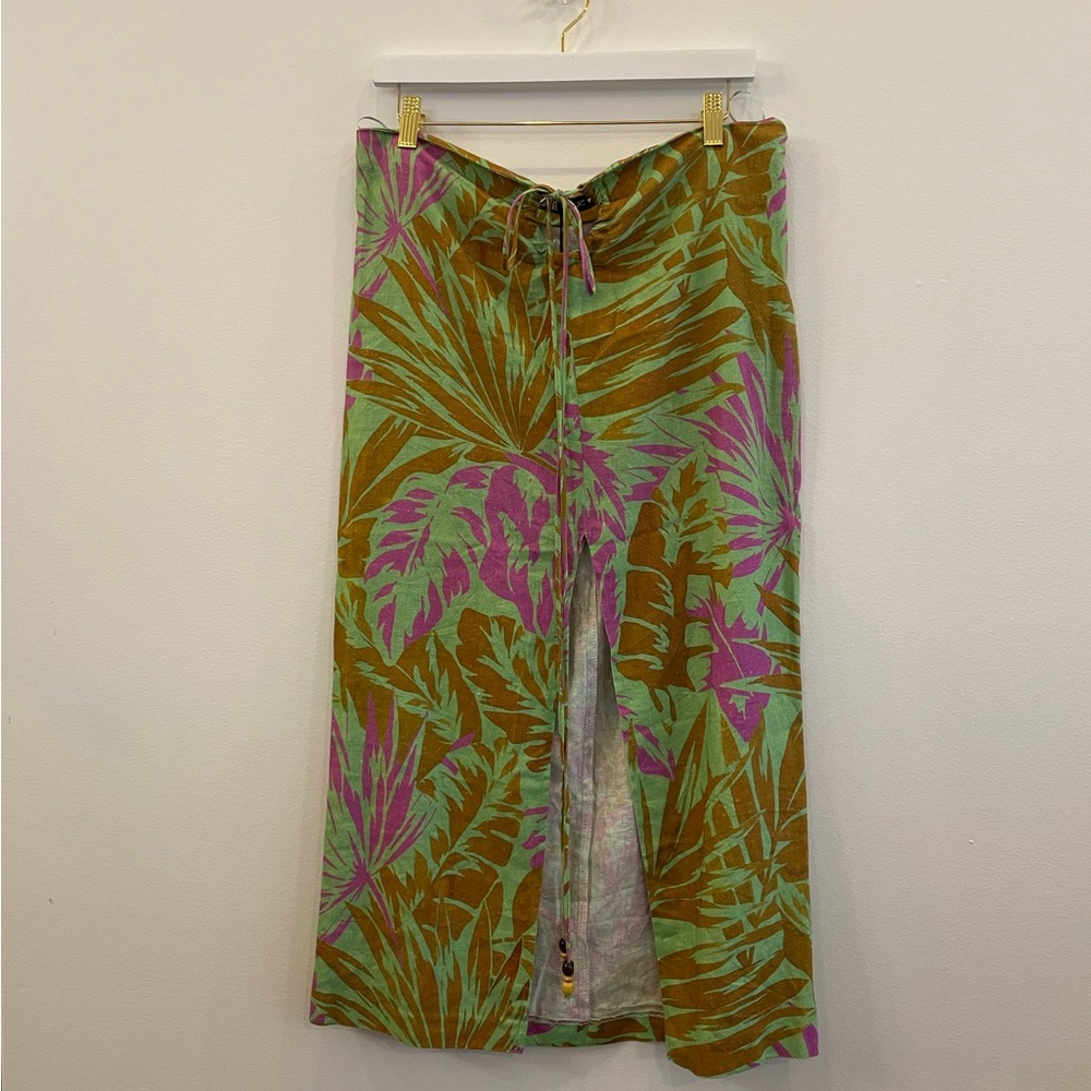 Zara Green, Brown & Purple Tropical Tie-Front Top